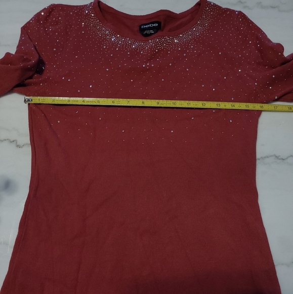 Bebe Rhinestone Red Long Sleeve Crew Neck Sweater Dress Size Large - Picture 6 of 10